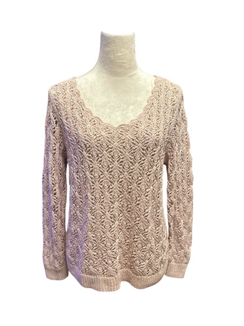 LOFT Blush Pink Open-Knit V-Neck Sweater